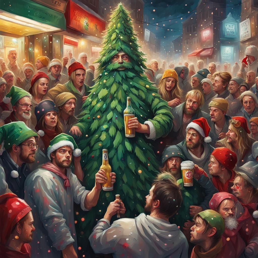 Christmas Tree Man at Costume Party in Graffiti Art