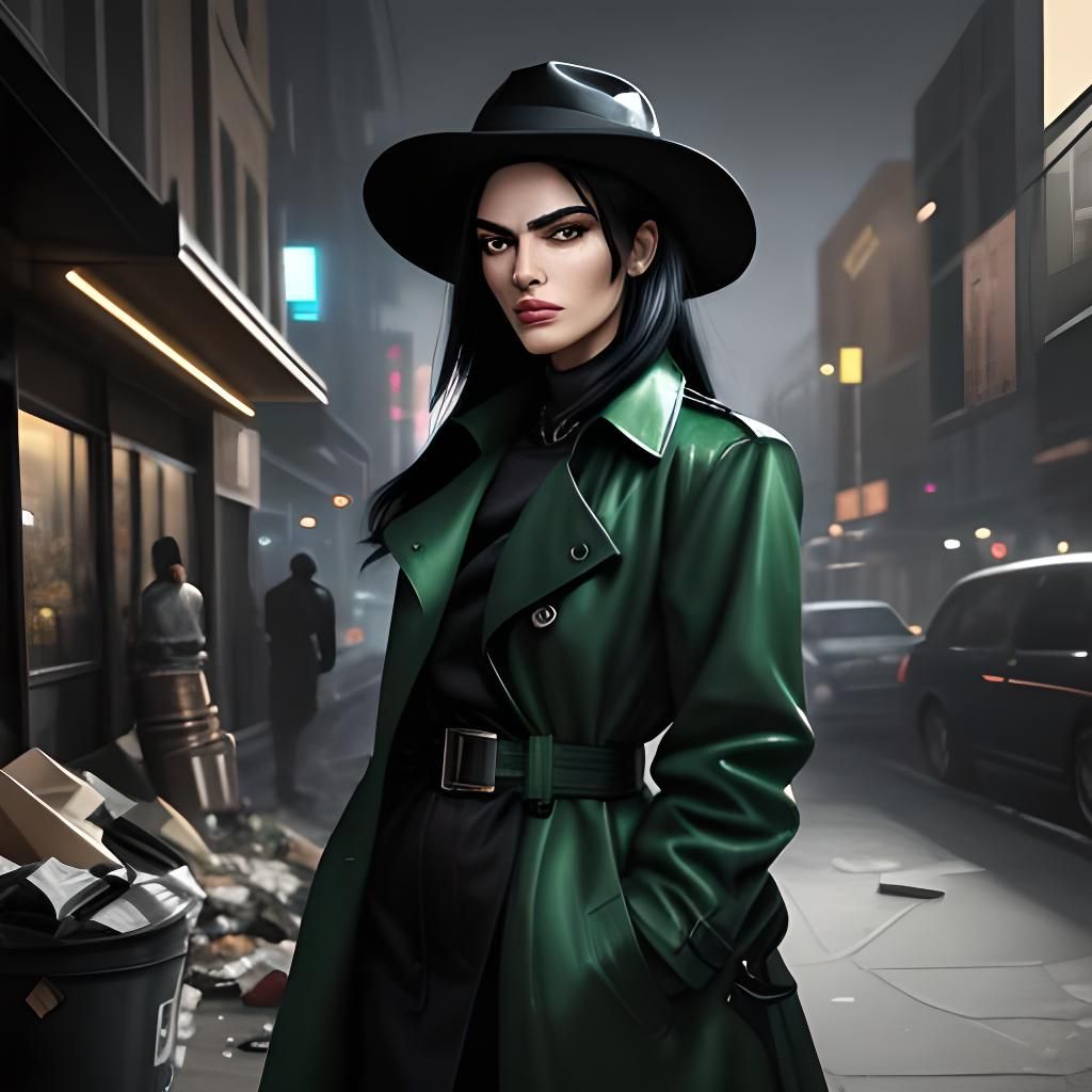 Intricately Detailed Woman in Green with Pistol