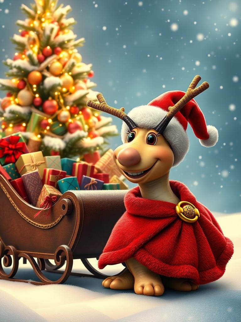 Cheerful Snail Reindeer in Whimsical Christmas Wonderland