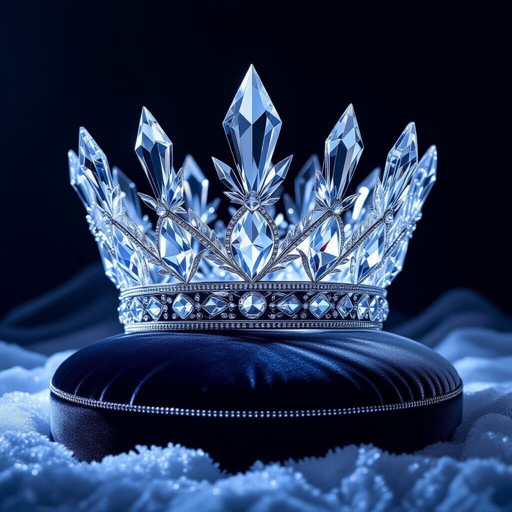 Crystal and Ice Crown Hat on Velvet Cushion