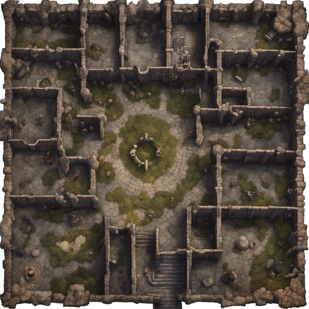Spooky Demonic Castle Dungeon Battlemap in Top-Down View