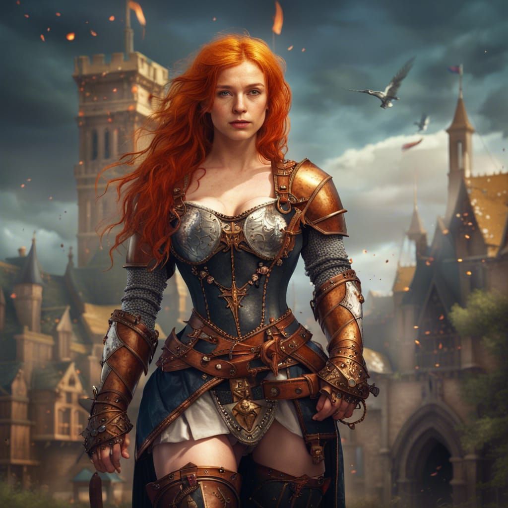 Medieval Ginger Girl Knight in Detailed Fantasy Art