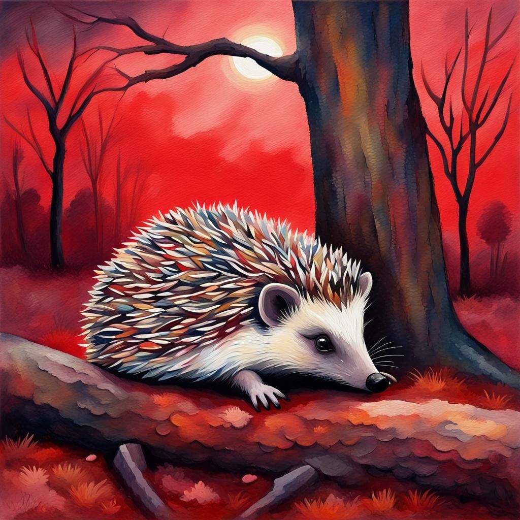 Hedgehog's Dream: Watercolor in Expressionist Style