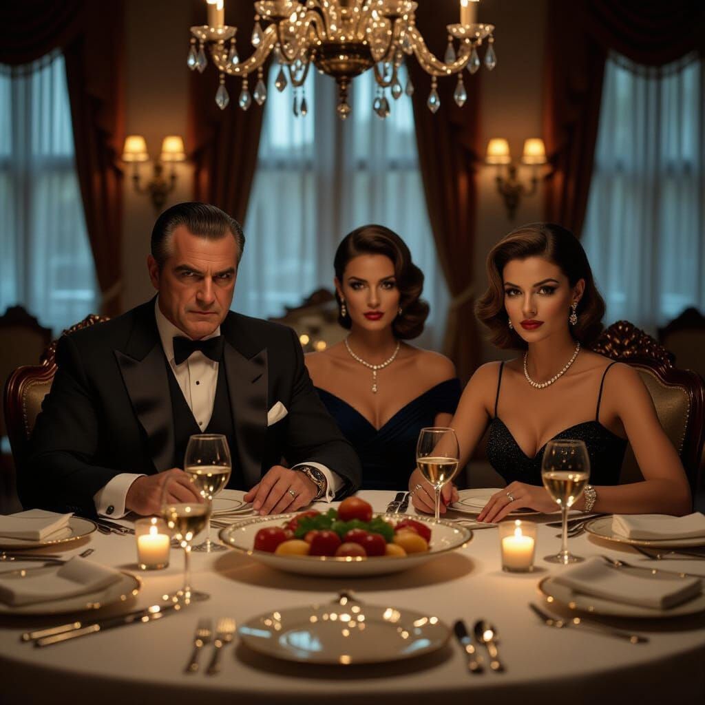 Mafia Family Dinner in Cinematic Film Style