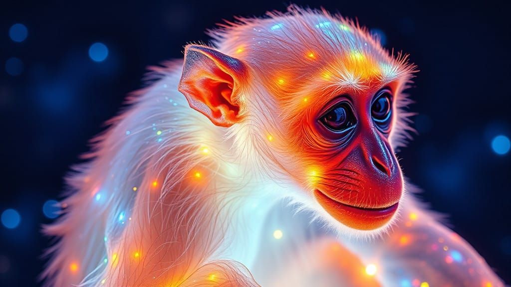 Bioluminescent Monkey in a Starry Galactic Night Sky