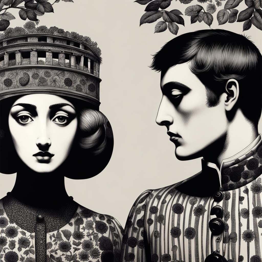 Fornasetti-Style Lovers Portrait