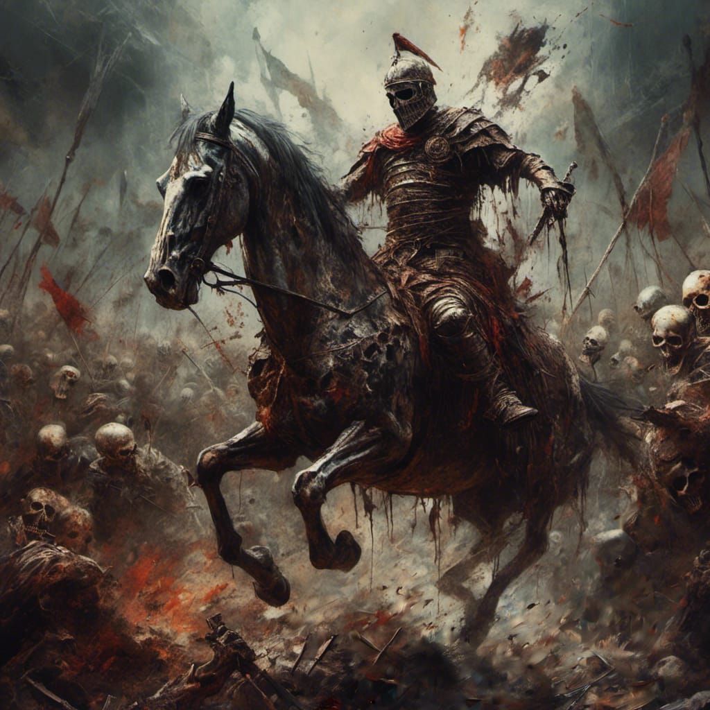 Centurion Knight on Skeleton Horse Battles Undead