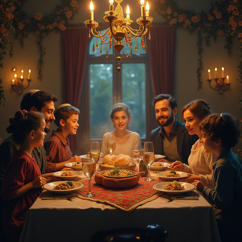 Family Celebrates Shabbat with Traditional Chowder and Lush...