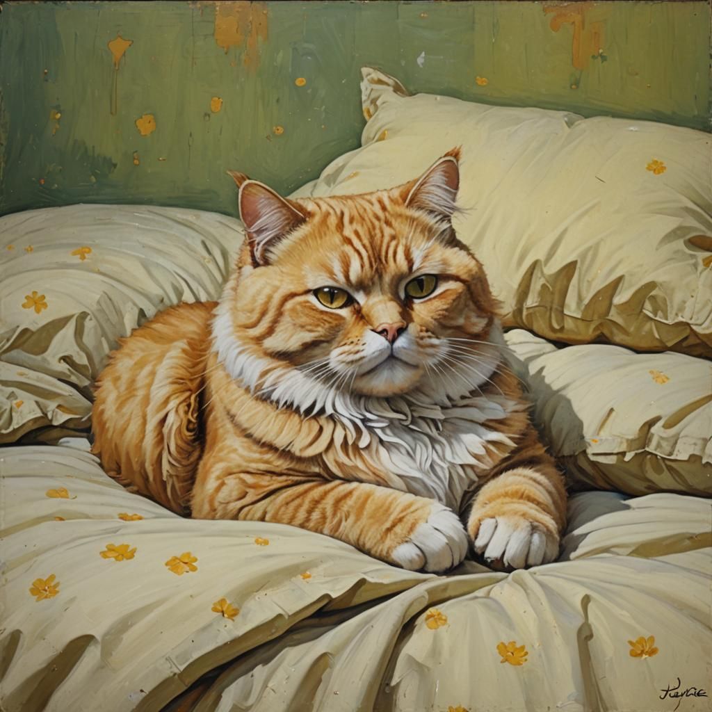 Dreaming Yellow Cat: Oil Painting by Gurney