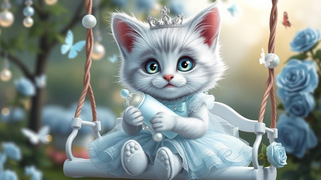Cute Fluffy Kitten Princess in Fairytale Dreamscape