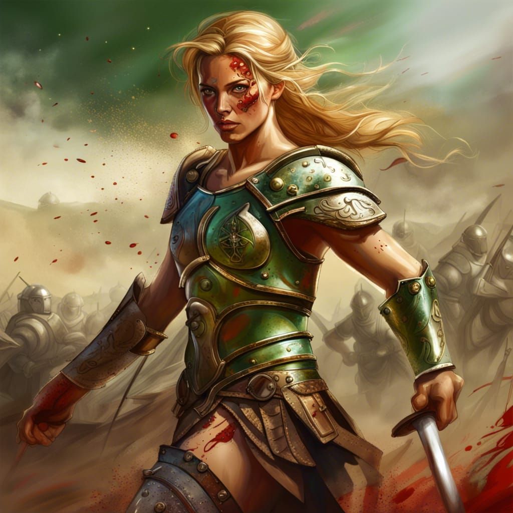 Victorious Spartan Princess on Battlefield: Hyperrealistic A...