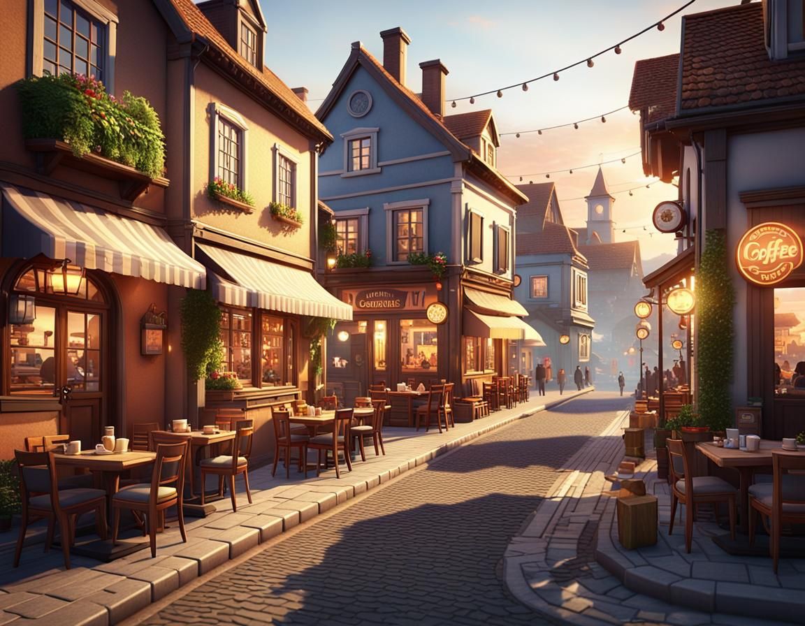 Charming Village Street at Sunset in Cinematic 3D