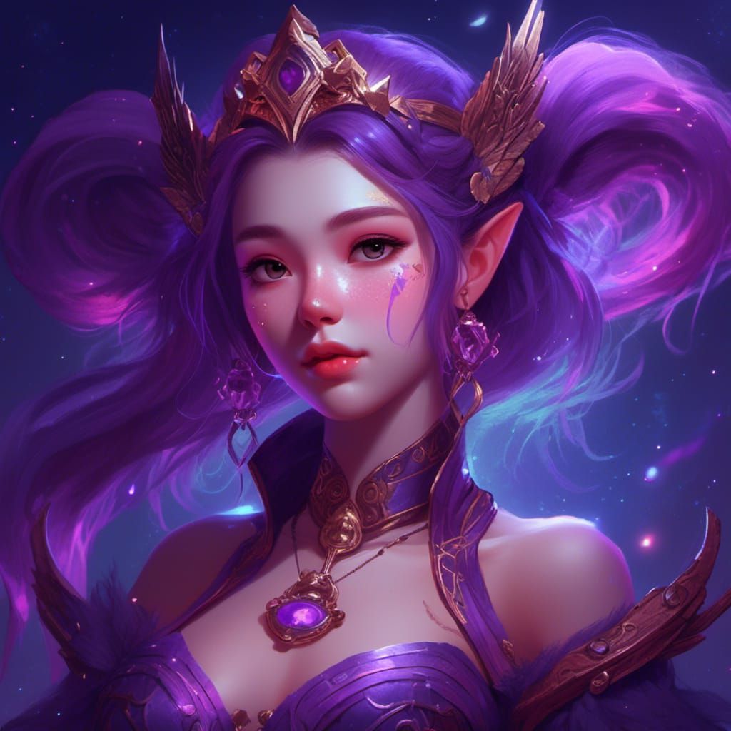 Fantasy Dwarf Girl with Galaxy Hair, Digital Painting