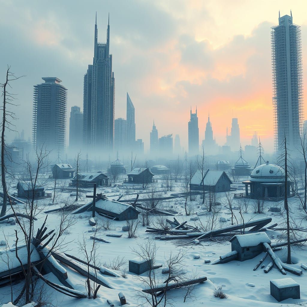 Frozen Wasteland: Post-Apocalyptic Winter Landscape in Cyber...