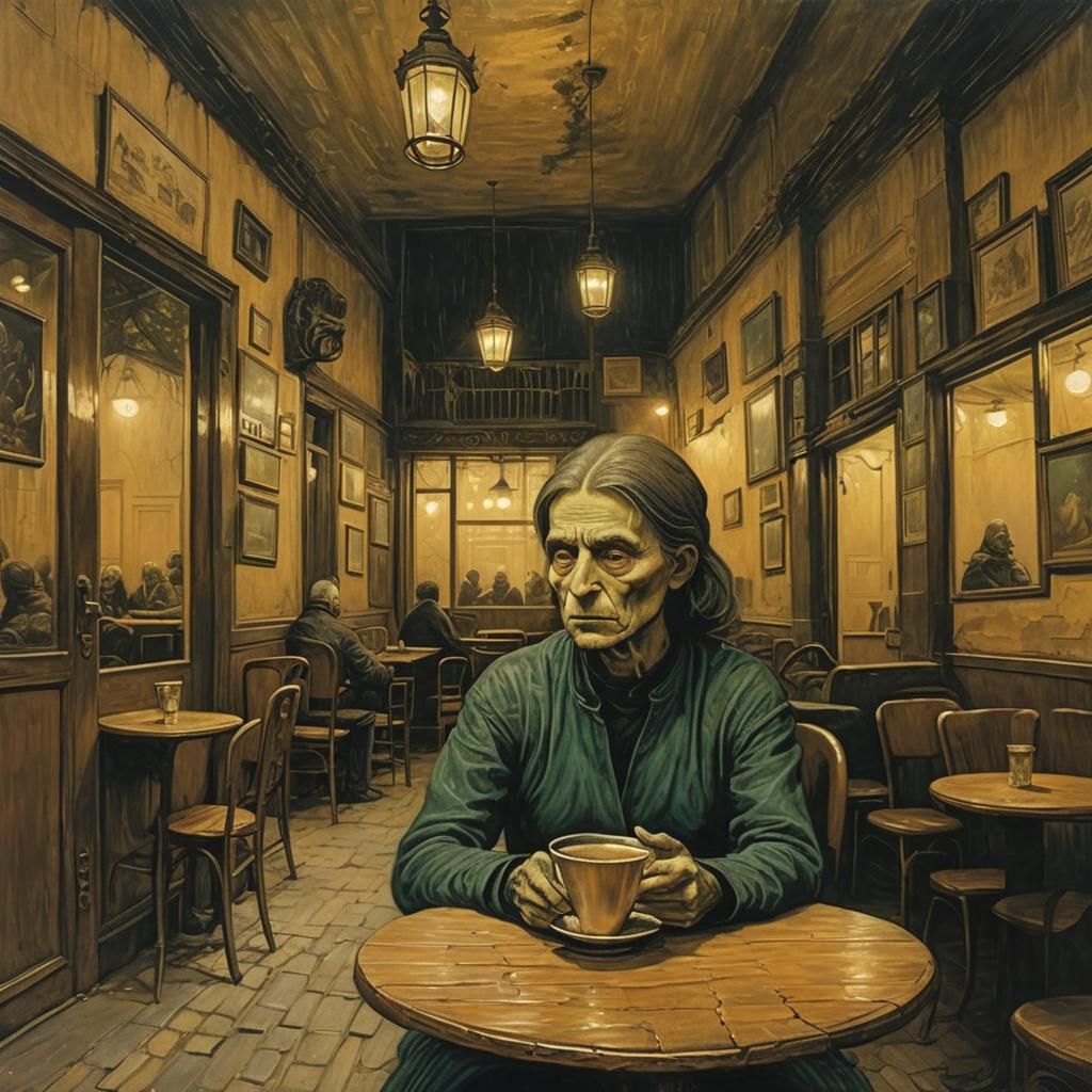 Solitary Figure in Misty Park: Surreal Dark Art