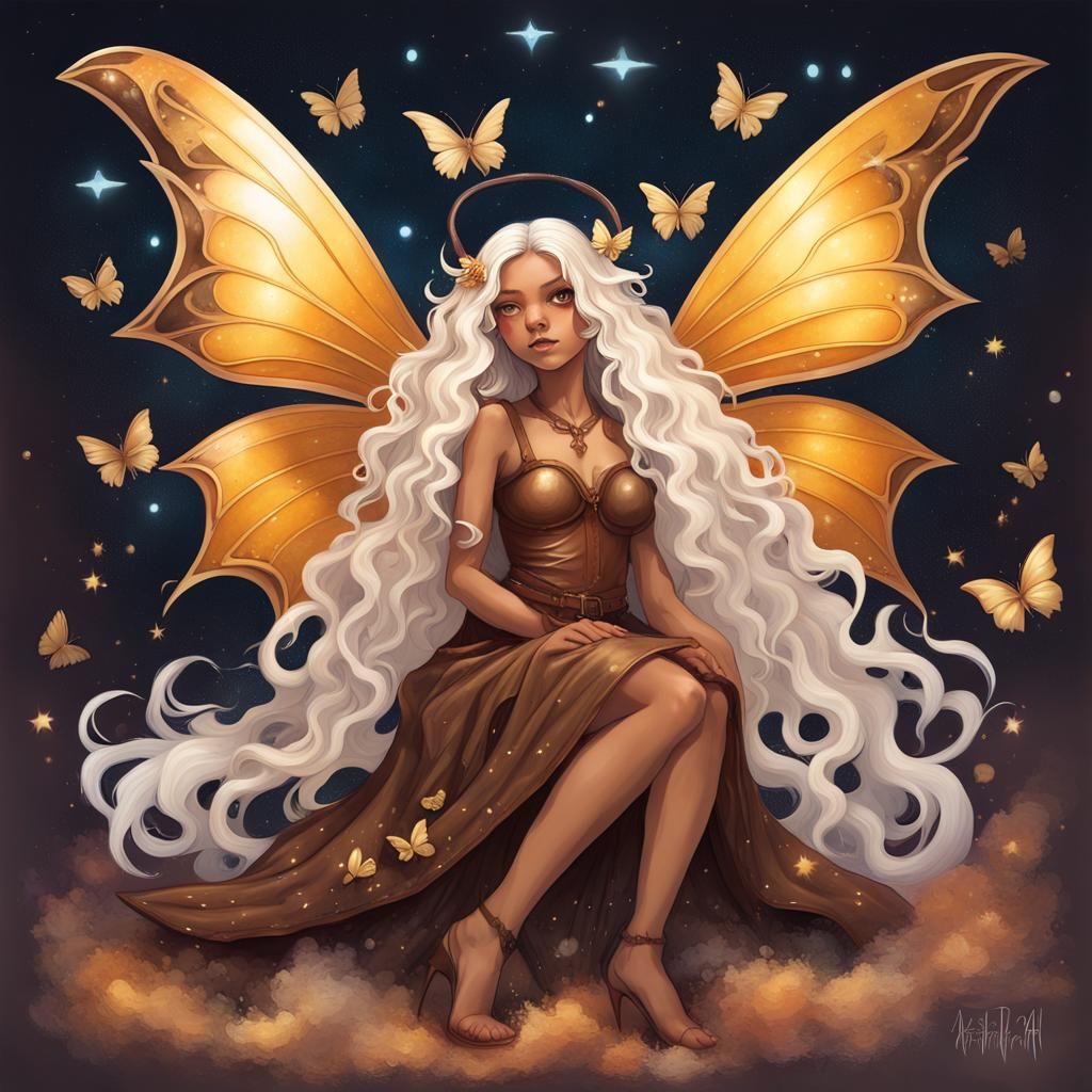 Cute Fairy Girl with Panflute in Astral Illustration