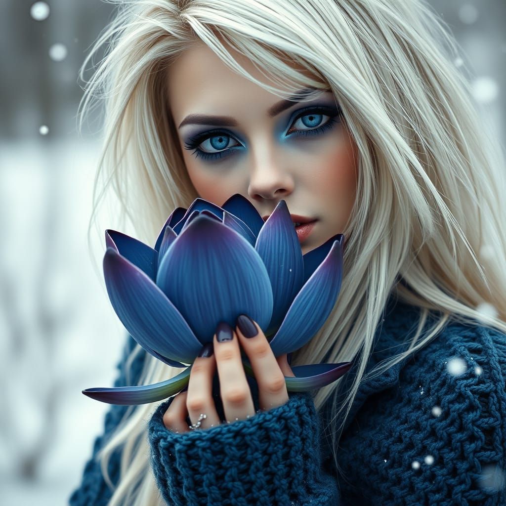Captivating Woman with Blue Lotus Flower