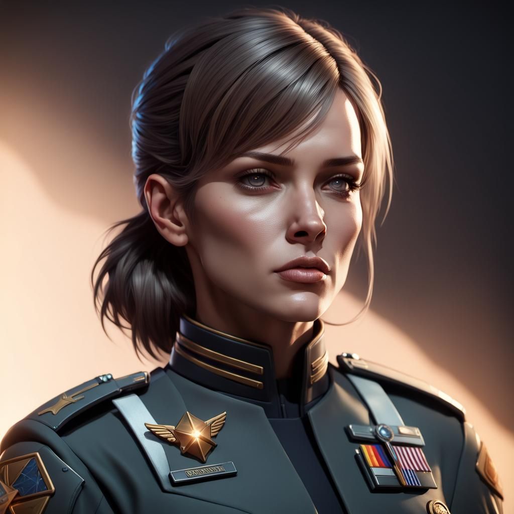 Sci-Fi Military Officer in Hyper-Realistic Cyberpunk Style