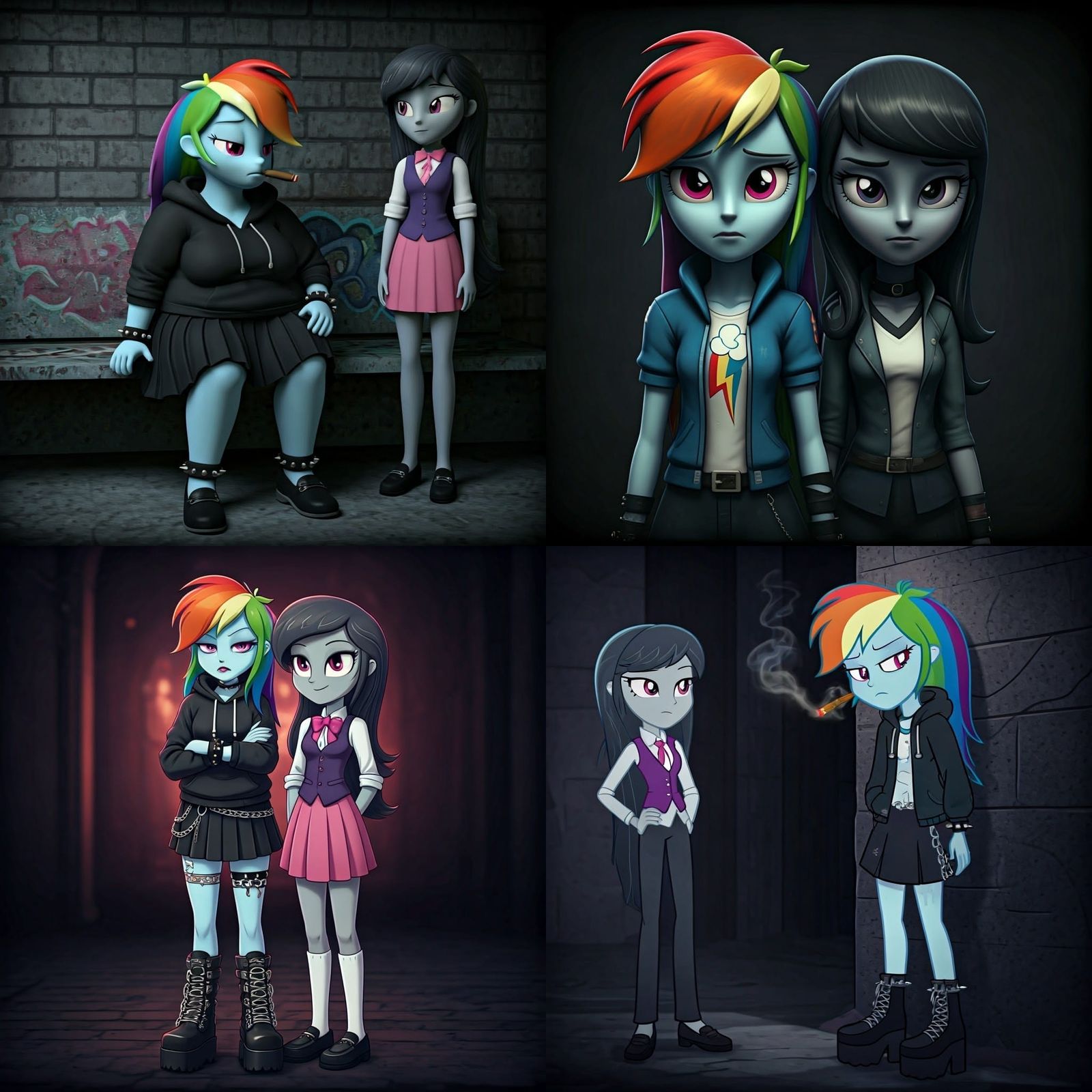 Goth Rainbow Dash with Cigar in Dark Attire