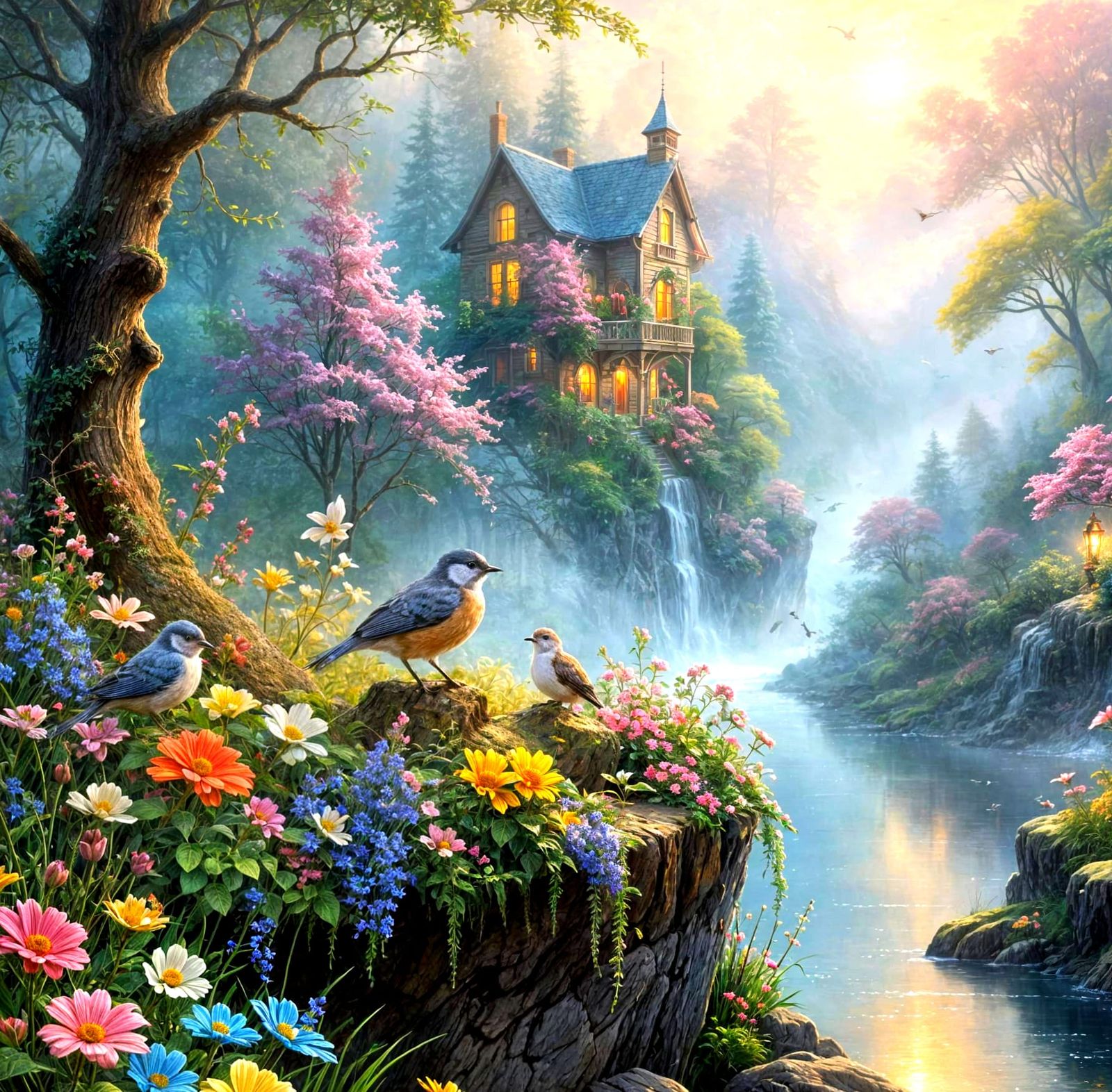 Idyllic Birdhouse Scene in Ethereal Fantasy Style