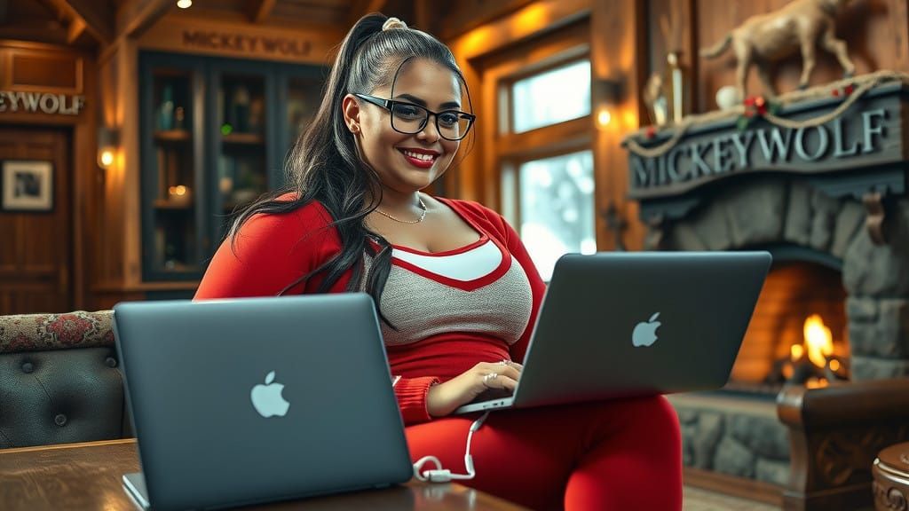 Cozy Ski Lodge Scene with a Glamorous Woman