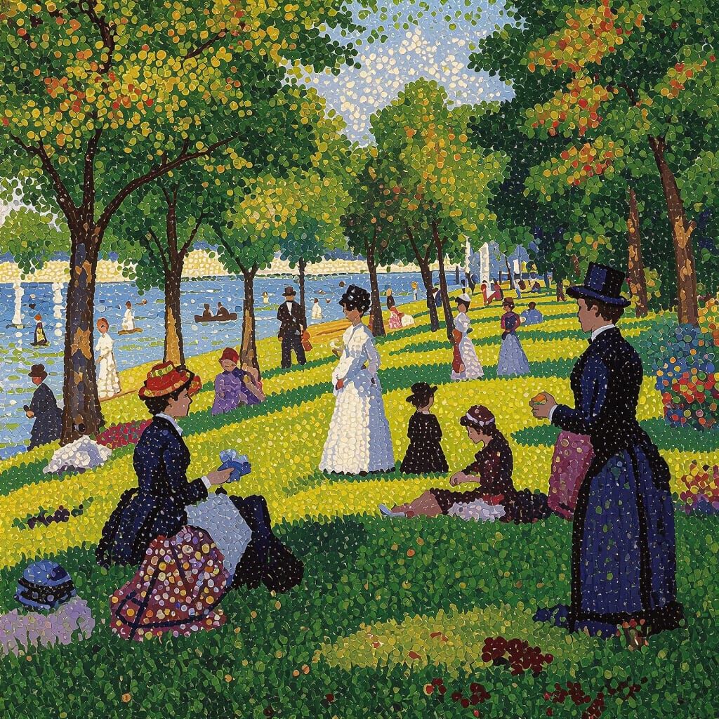 Pom Pom Park Scene in Pointillist Style