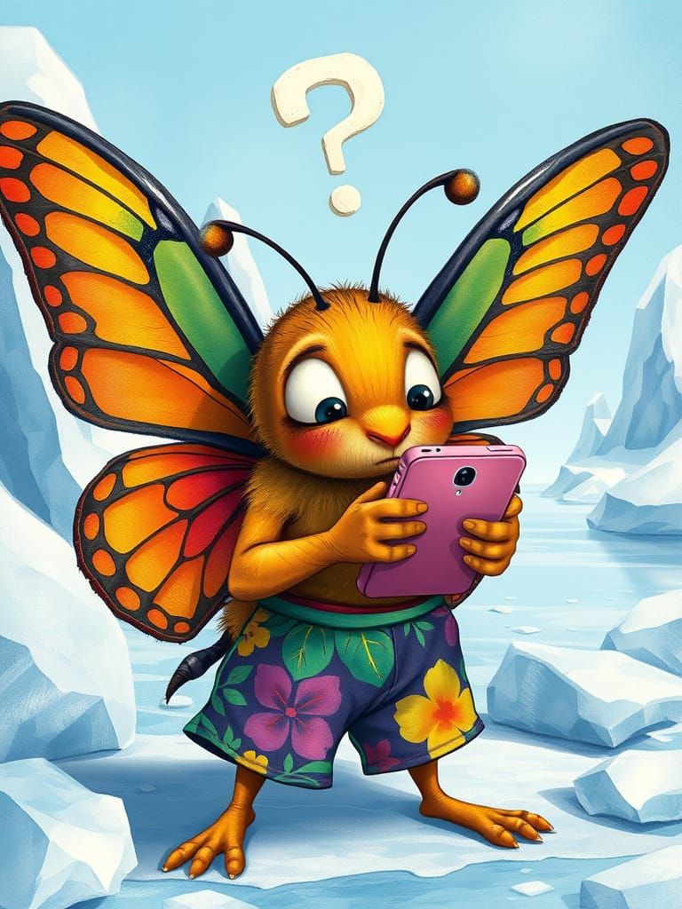 Confused Butterfly in Antarctica, Children's Illustration
