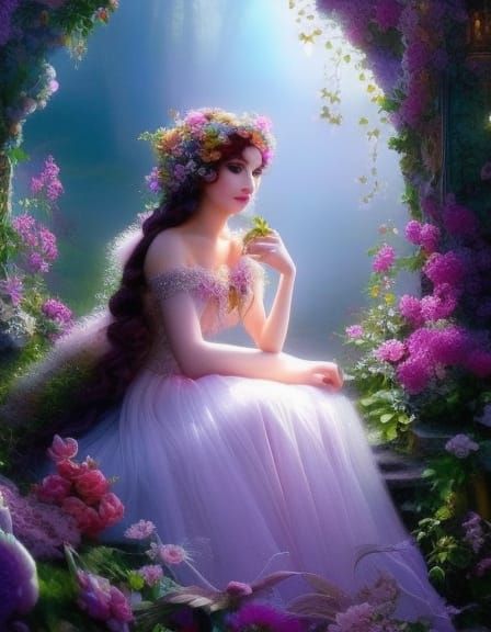 Ethereal Elf Growing Roses Under Moonlight