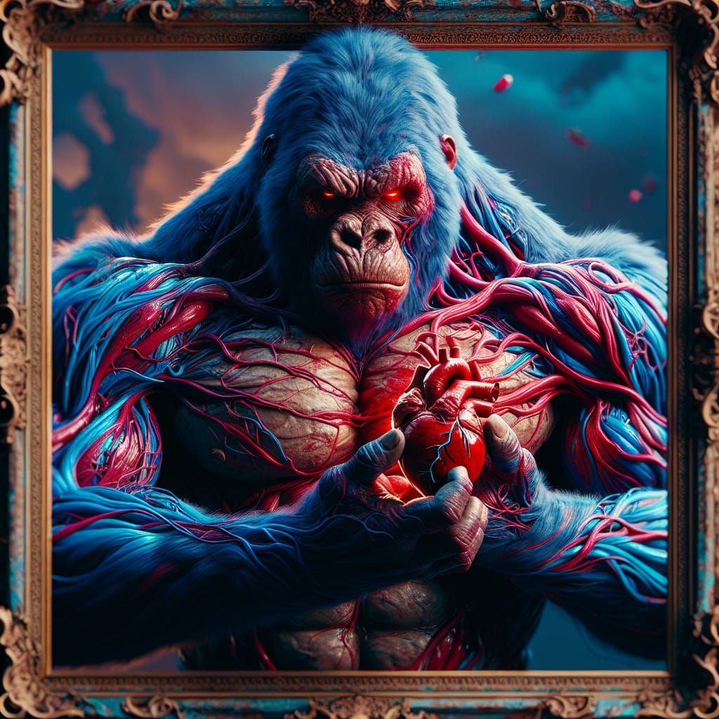 Muscular Gorilla Giving Heart: Hyper-Realistic Fantasy Art