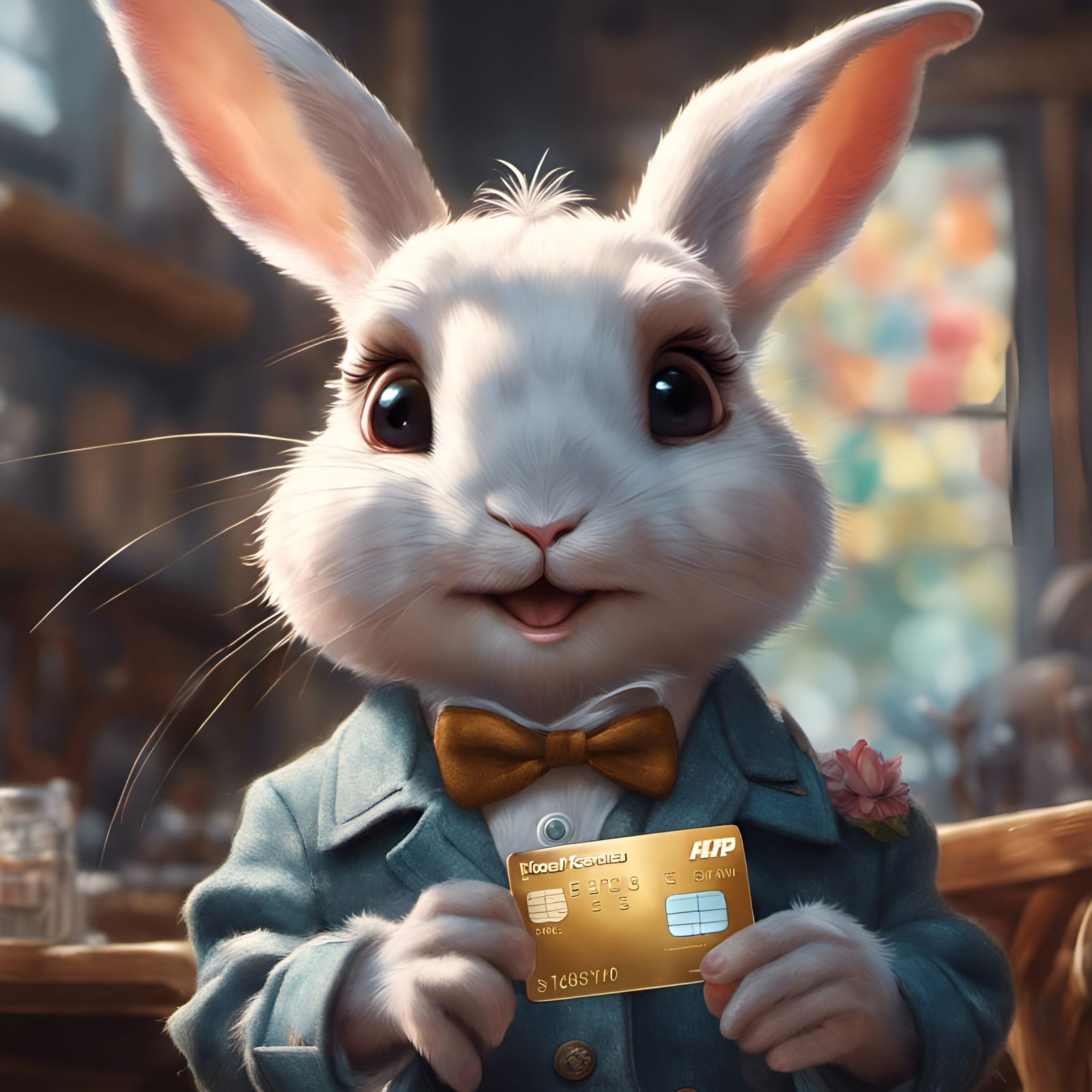 Adorable Rabbit with Credit Card: Digital Art
