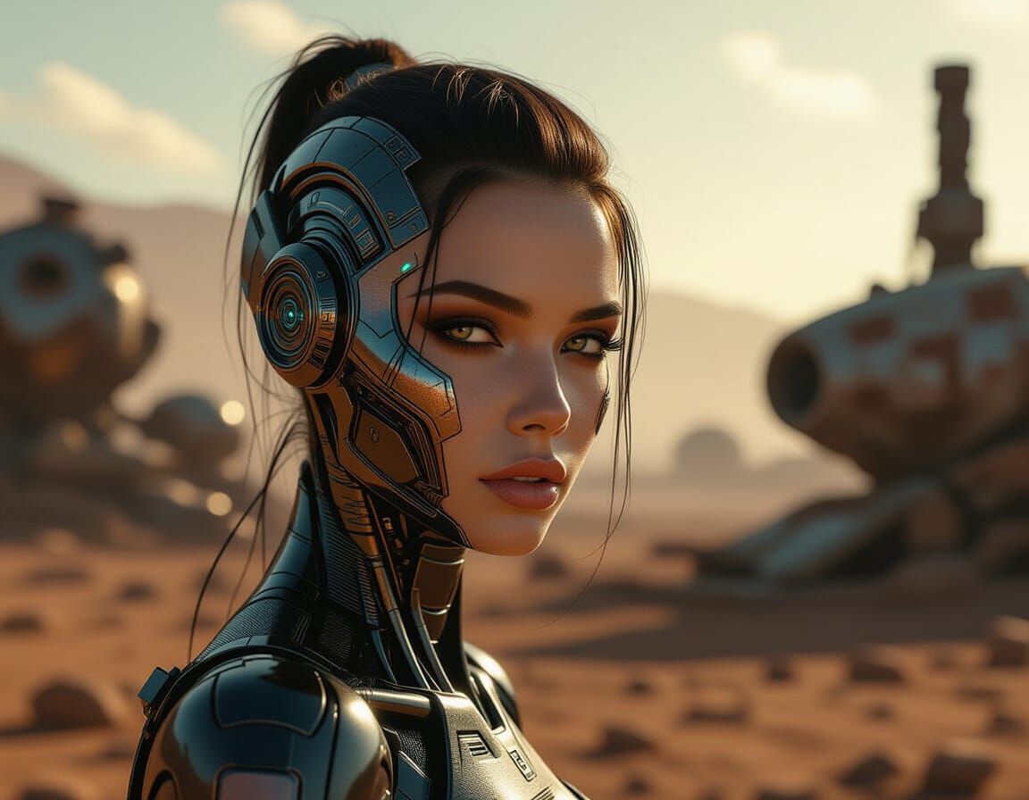 High-Fashion Cybernetic Woman with Bioluminescent Skin