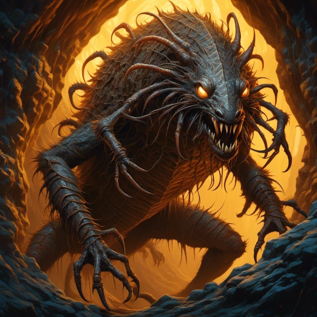 Rat-Centipede Monster Emerges from Dark Cave