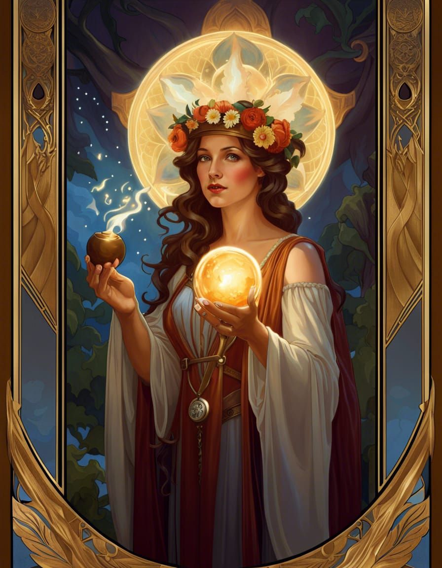 Magician Tarot Card Digital Painting in Art Nouveau Style
