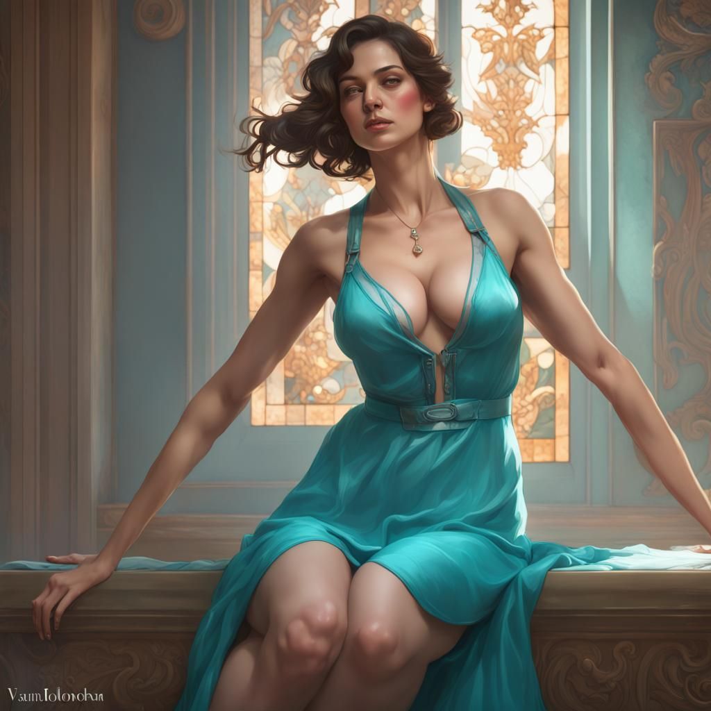 Portrait of Woman in Turquoise Lingerie, Leighton Style