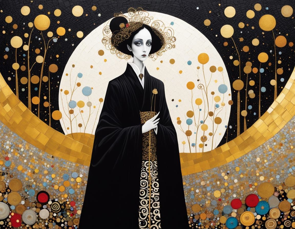 ๐FULL COLORFUL Whimsical character portrait (TIM BURTON), Golden ballroom JAPANESE , Rule of thirds, G...