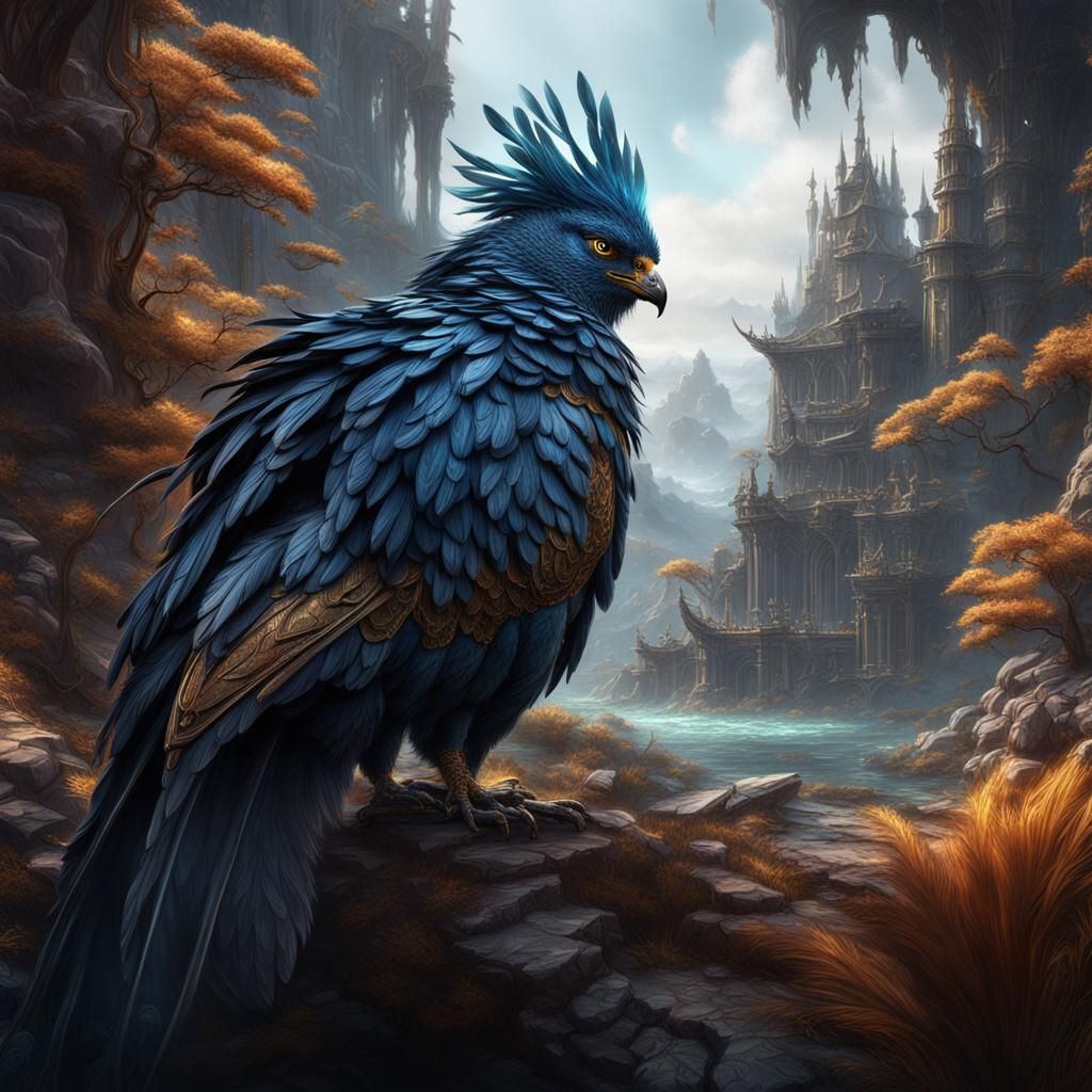 Fantastical Feathered Being in Detailed Matte Painting