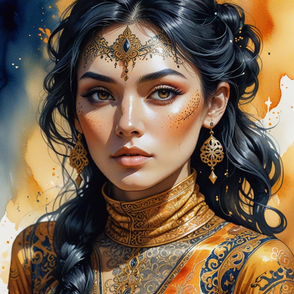 Woman in Harem Pants: Vibrant Watercolor Concept Art