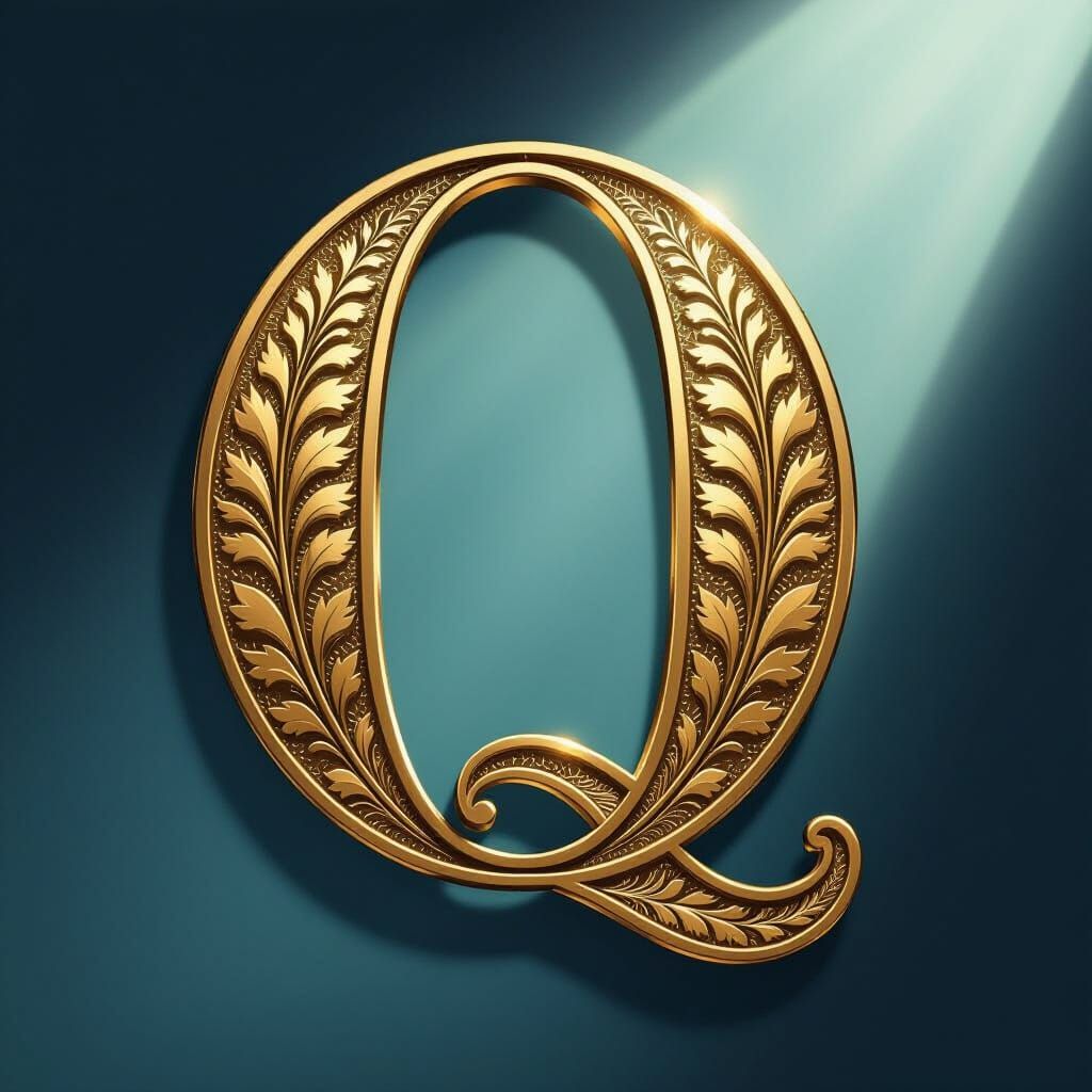 Art Deco Brass Letter Q with Ornate Serifs