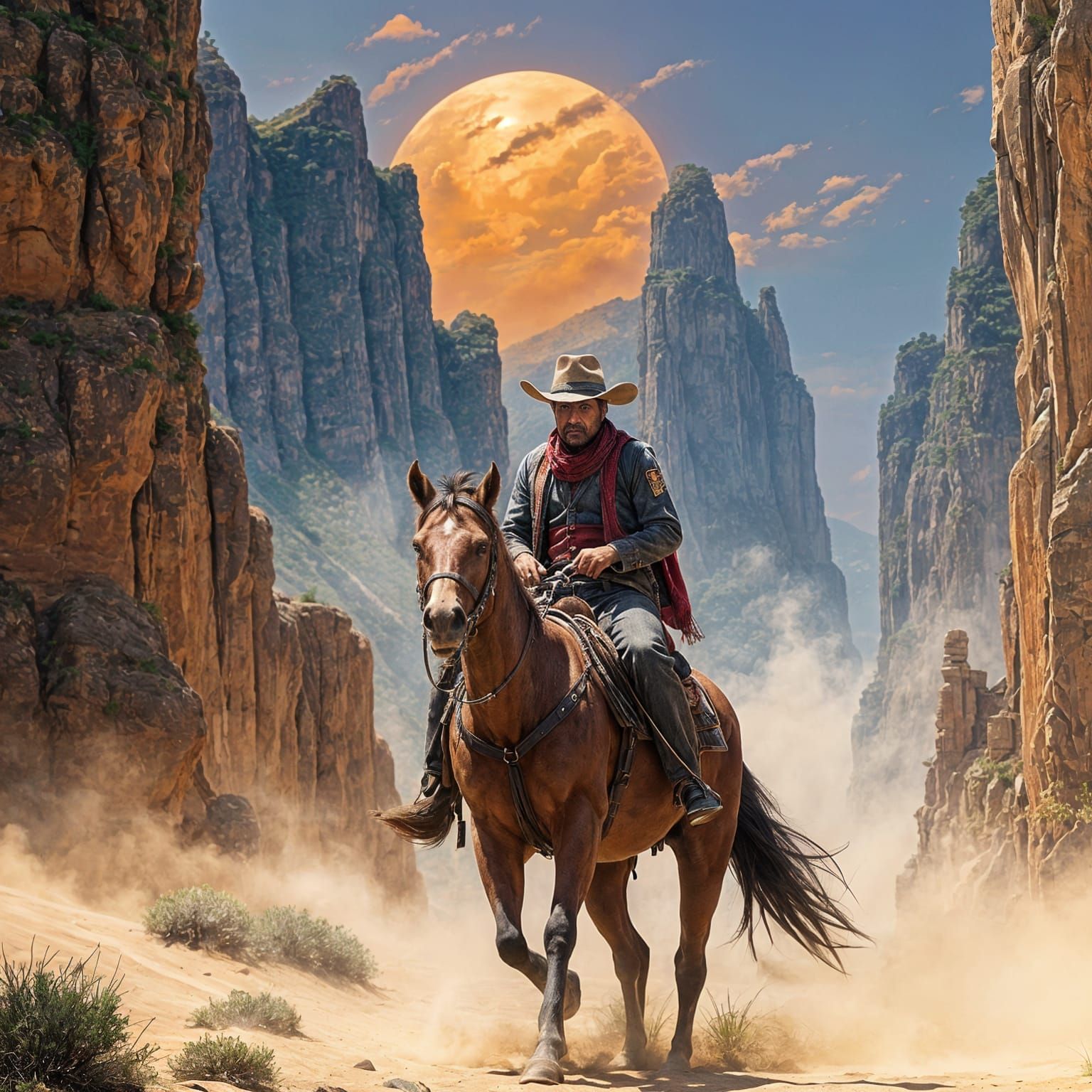 Cowboy Rides in Futuristic Dystopian Western Canyon