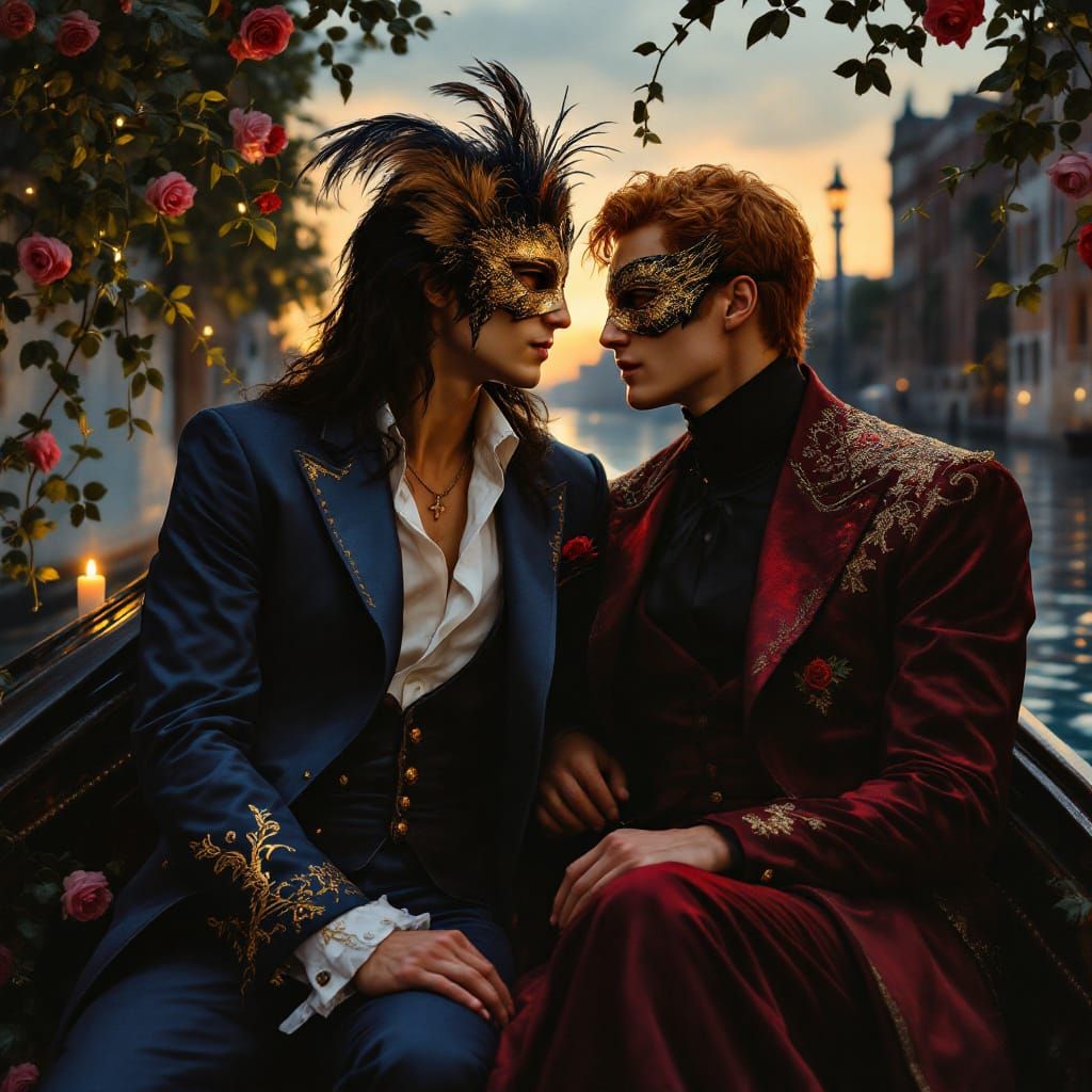 Gay Couple in Venice at Dusk, Pre-Raphaelite Style