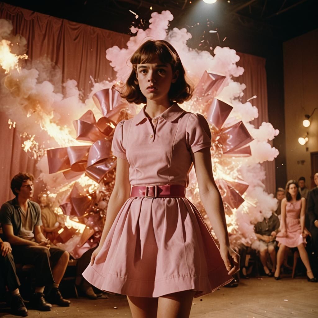 Boy in Pink Dress on Stage, Baroque-Inspired