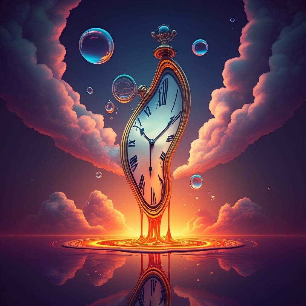 Surreal Clockwork Wonderland in Vibrant Hues and Psychedelic...
