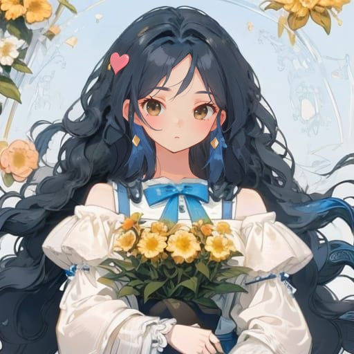 Cute Anime Girl with Black and Blue Hair