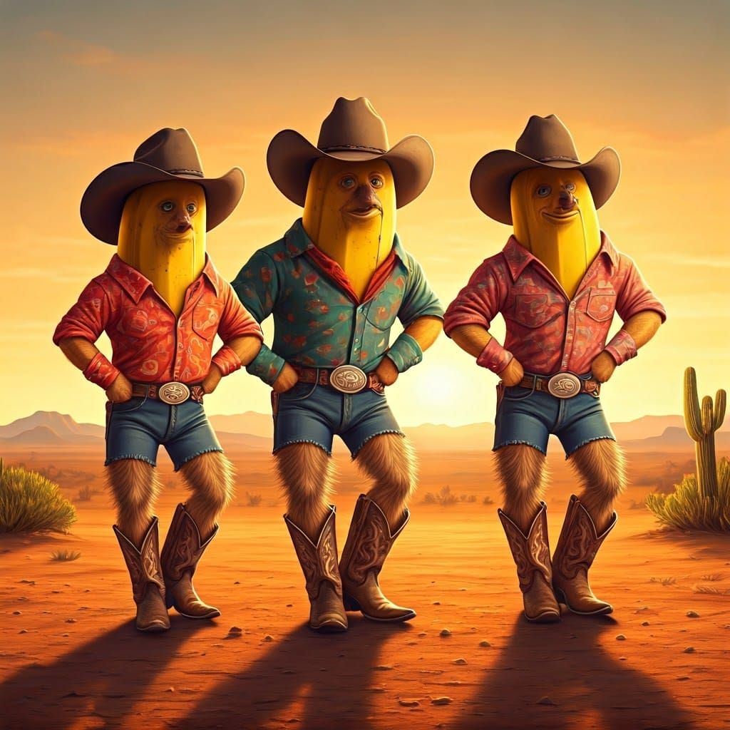 Vibrant Banana Cowboys Dance Under Sunset