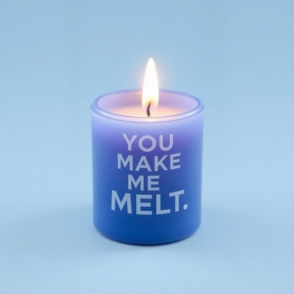 Small Blue Candle with Melting Message