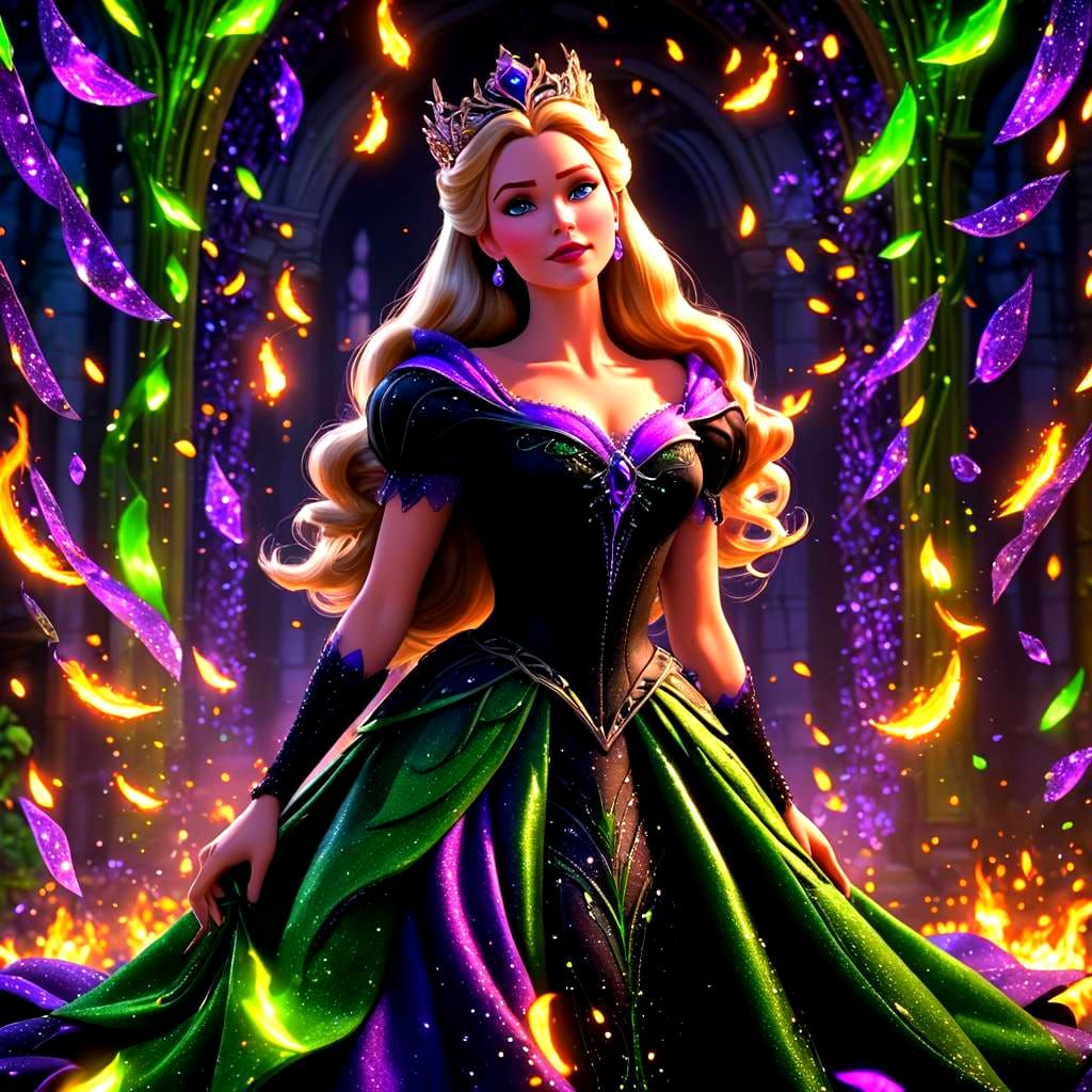 Sleeping Beauty in Maleficent Colors: 3D Digital Art