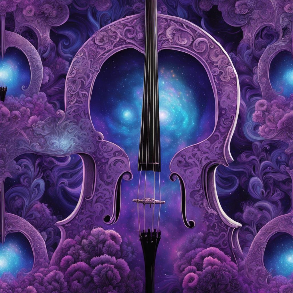 Cosmic Cello Player in Starry Nebula