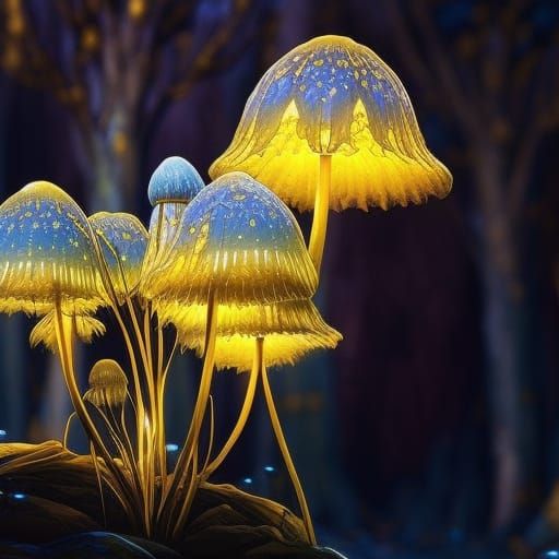 Glowing Fungi in Fantasy Forest, Golden Ratio