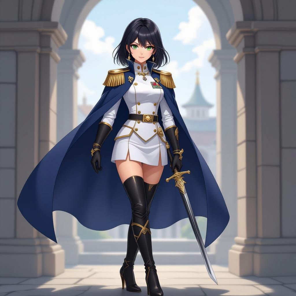 Anime Female Admiral in White Uniform with Sword