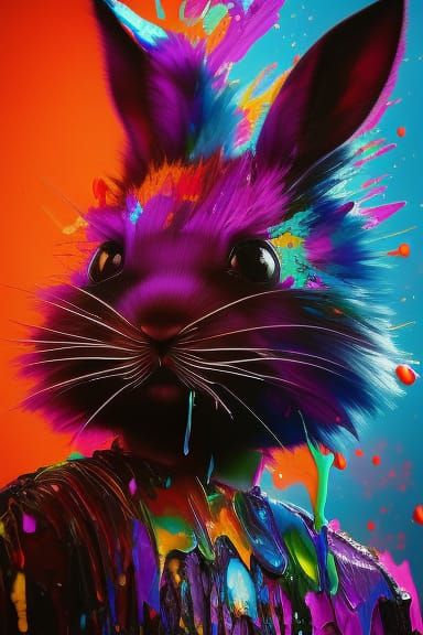 Melting Chibi Bunny with Ink Splatter in Gothic Art